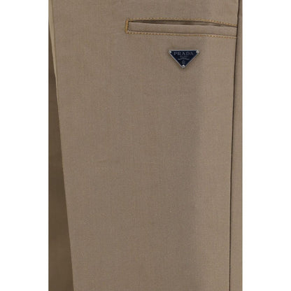 Prada Brown Technical Canvas Wide-Leg Casual Pants