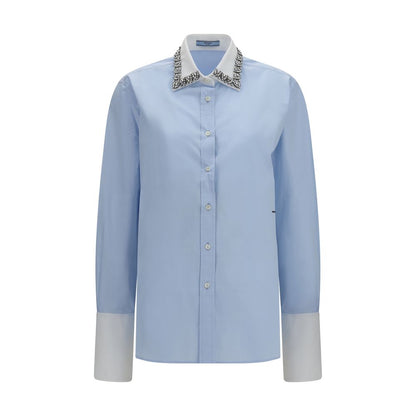 Prada Jewel-Embellished Blue Cotton Dress Shirt
