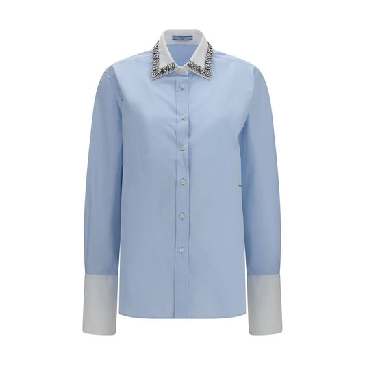 Prada Jewel-Embellished Blue Cotton Dress Shirt