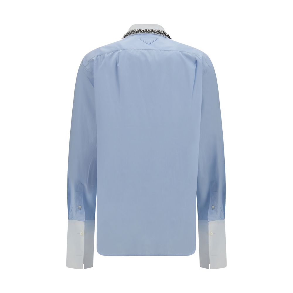 Prada Jewel-Embellished Blue Cotton Dress Shirt