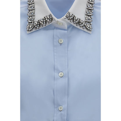 Prada Jewel-Embellished Blue Cotton Dress Shirt