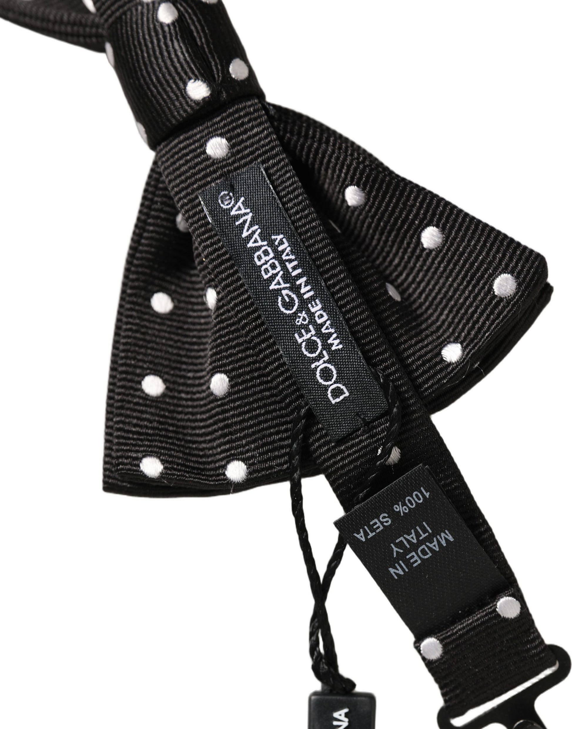 Dolce & Gabbana Black White Polka Dot Adjustable Neck Papillon Bow Tie