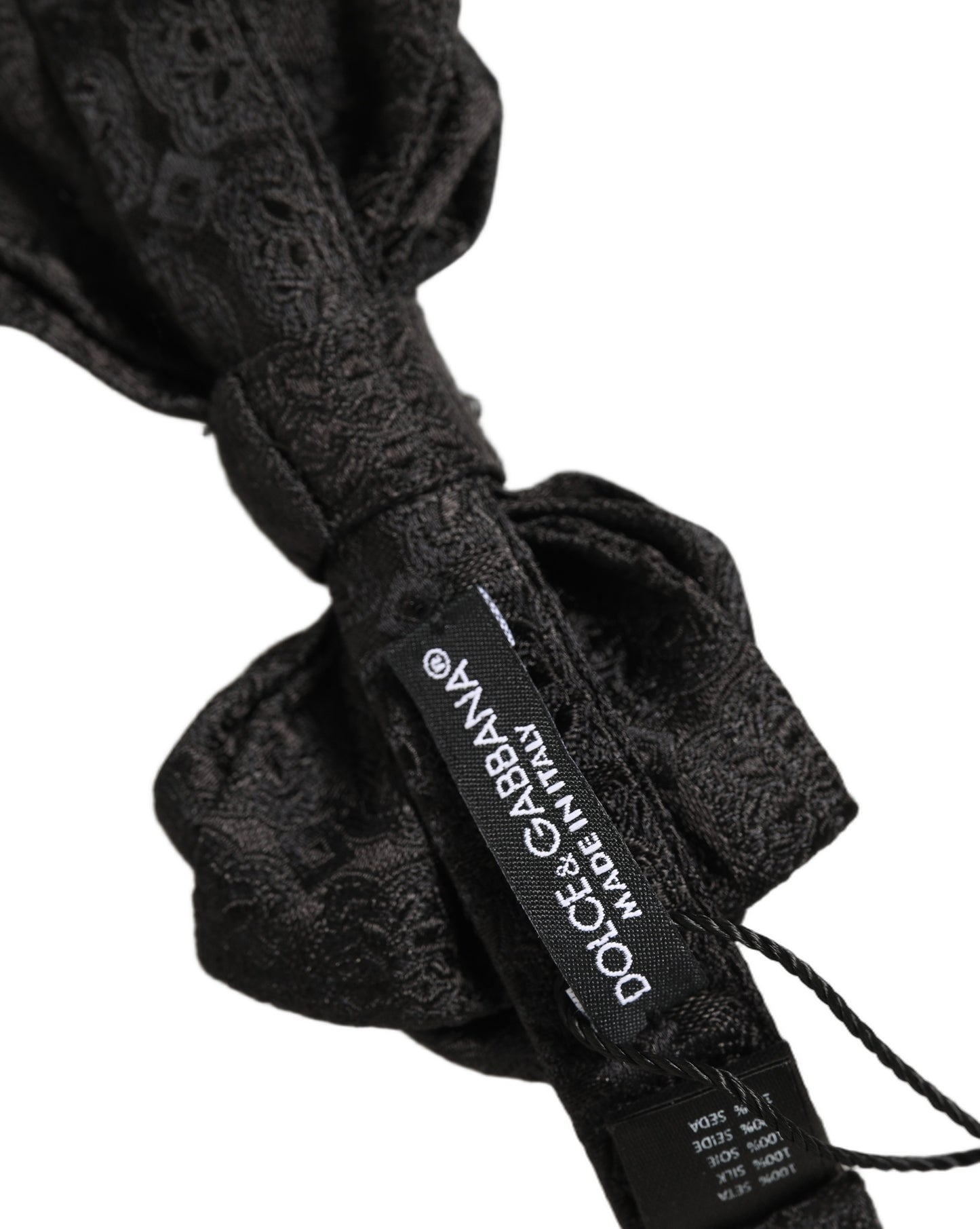 Dolce & Gabbana Men Black Paisley Silk Adjustable Neck Papillon Bow Tie