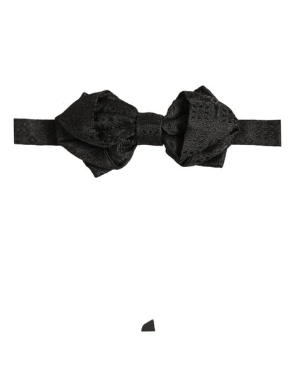 Dolce & Gabbana Men Black Paisley Silk Adjustable Neck Papillon Bow Tie