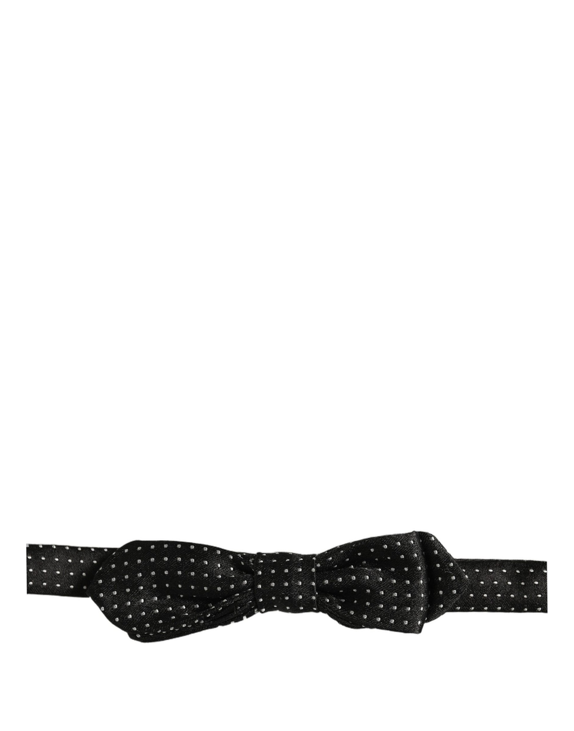 Dolce & Gabbana Black White Polka Dot Adjustable Neck Papillon Bow Tie