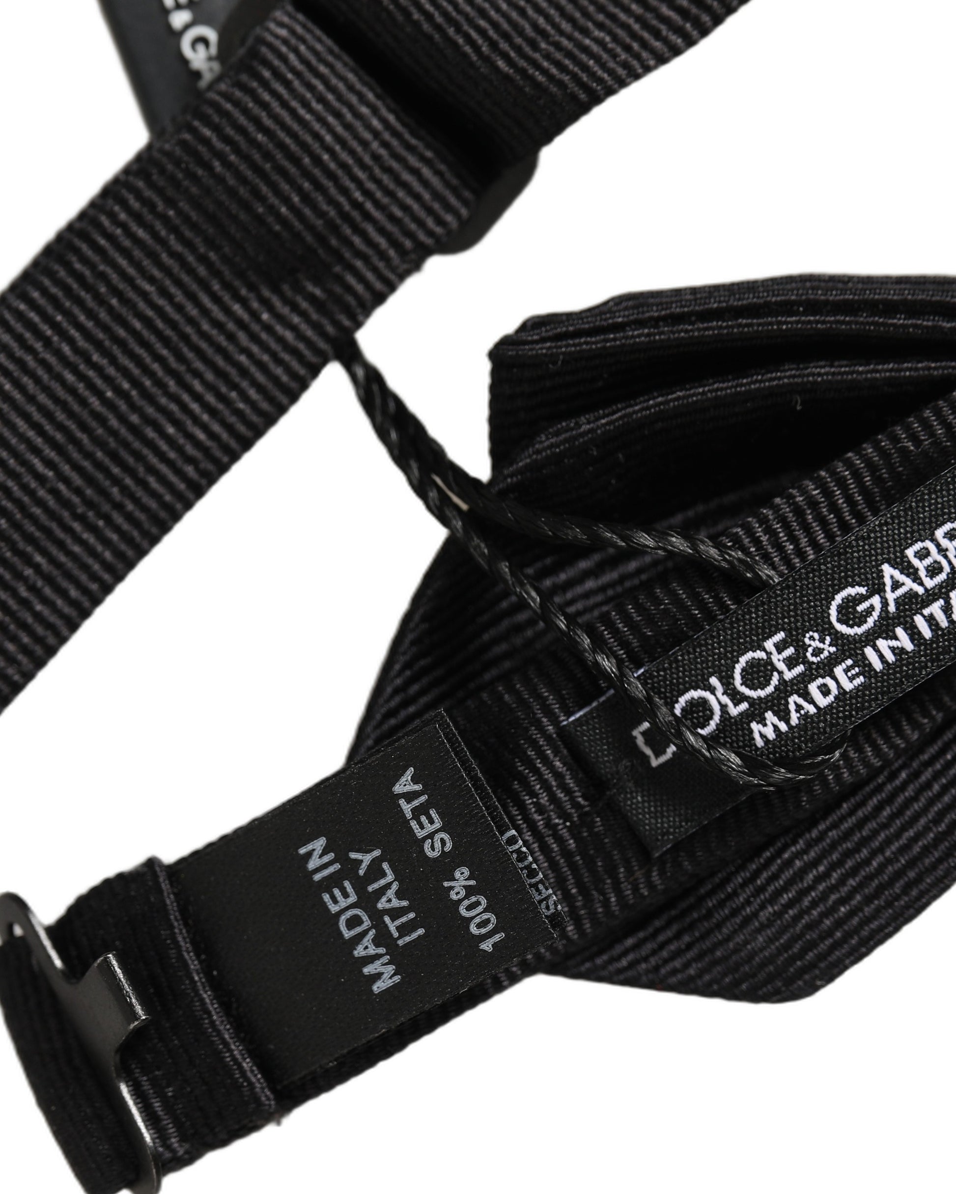Dolce & Gabbana Men Black 100% Silk Adjustable Neck Papillon Bow Tie