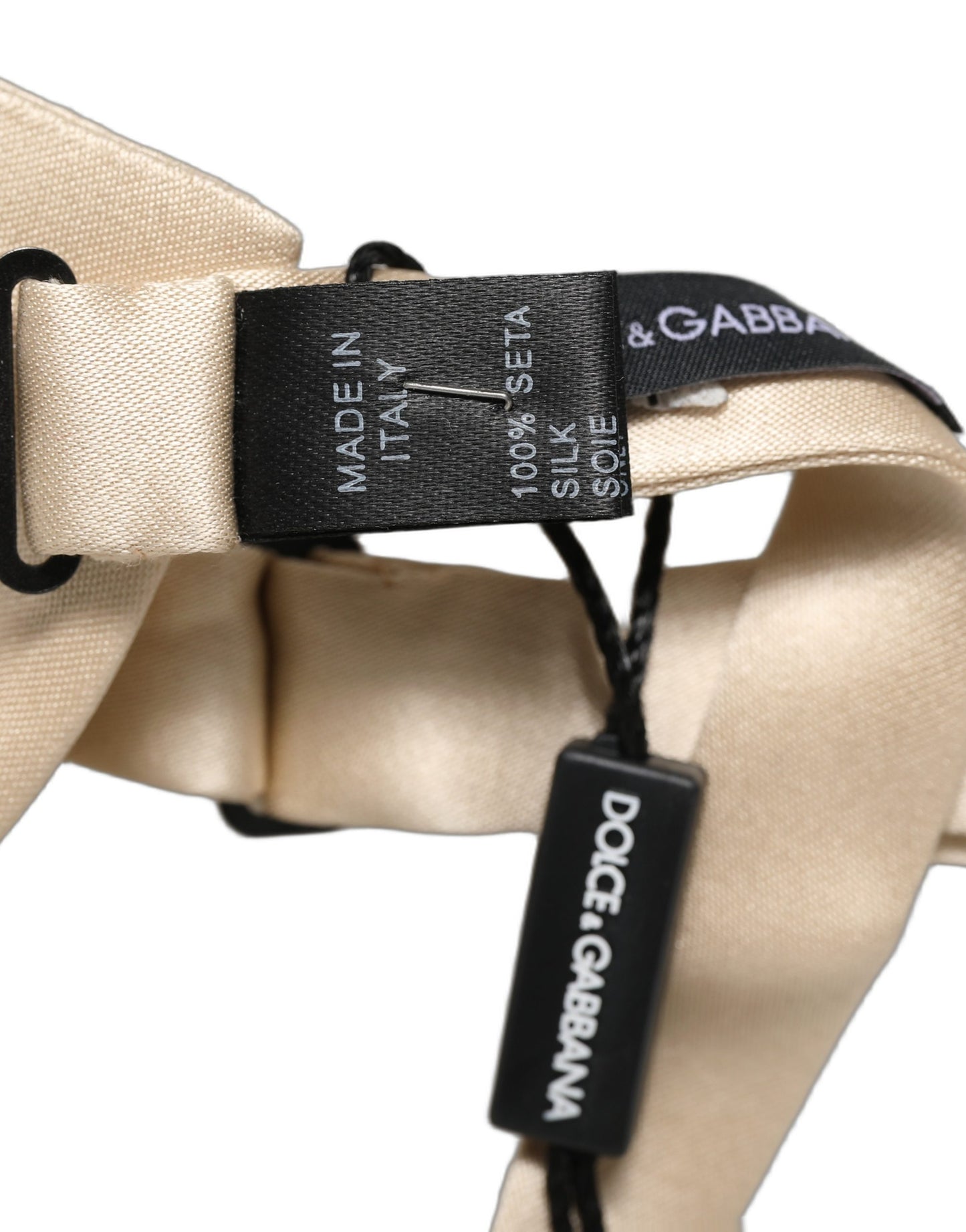 Dolce & Gabbana Men Beige 100% Silk Adjustable Neck Papillon Bow Tie