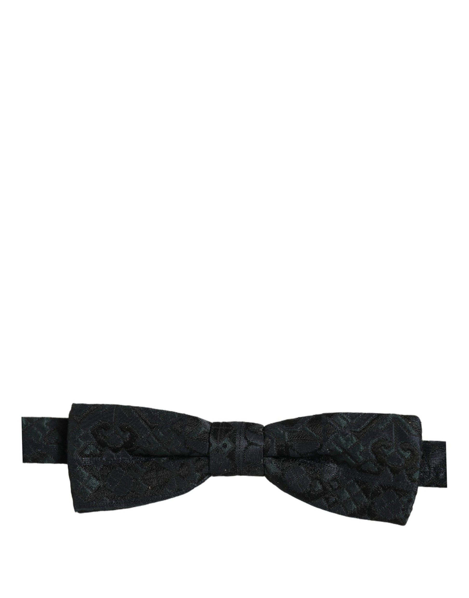 Dolce & Gabbana Men Black Green Paisley Adjustable Neck Papillon Bow Tie