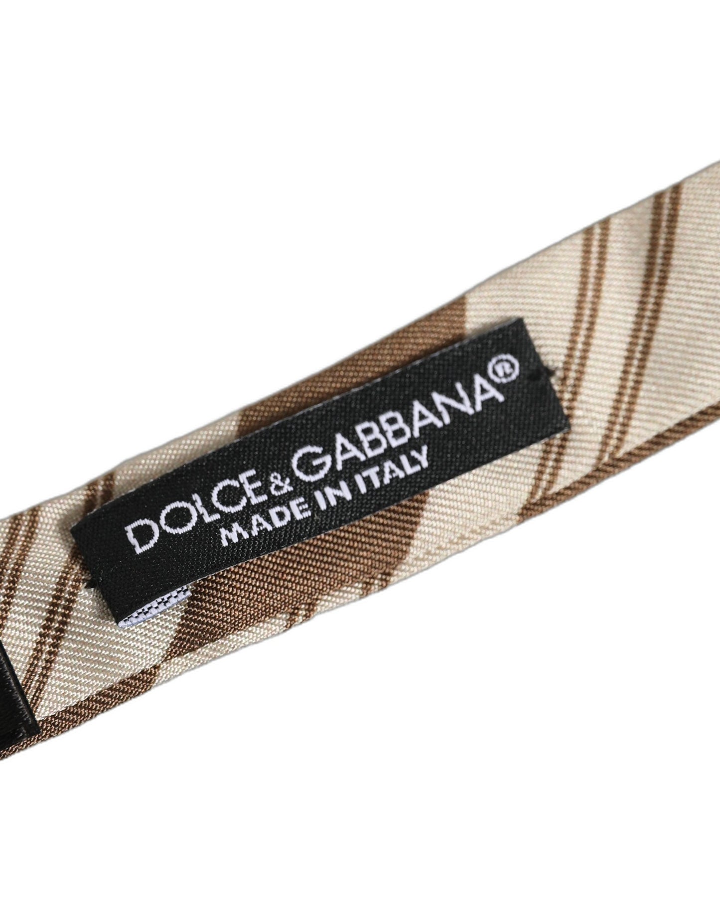 Dolce & Gabbana Men Brown Beige Stripes Adjustable Neck Papillon Bow Tie
