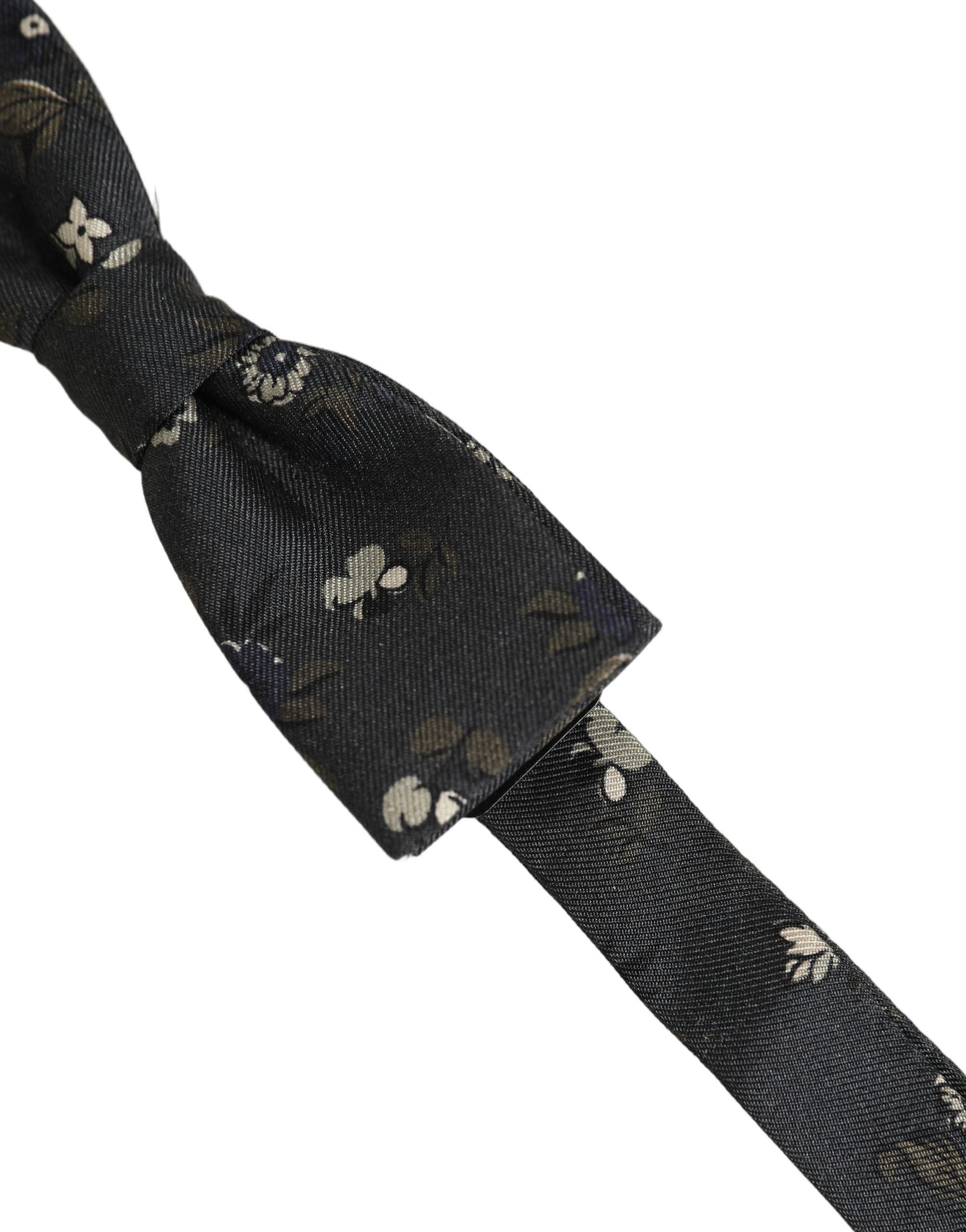 Dolce & Gabbana Men Black Floral Silk Adjustable Neck Papillon Bow Tie