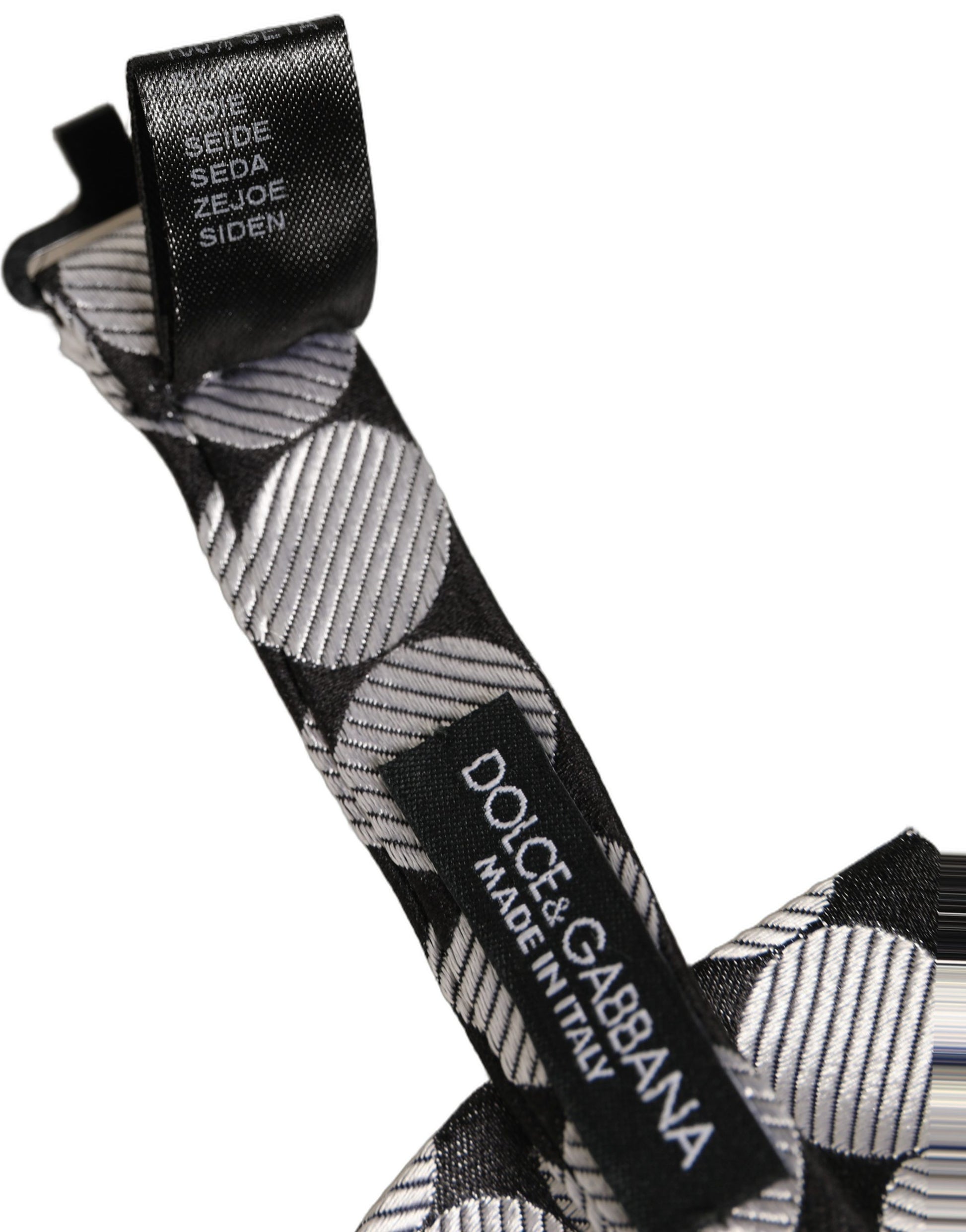 Dolce & Gabbana Men Black Silver Circles Adjustable Neck Papillon Bow Tie