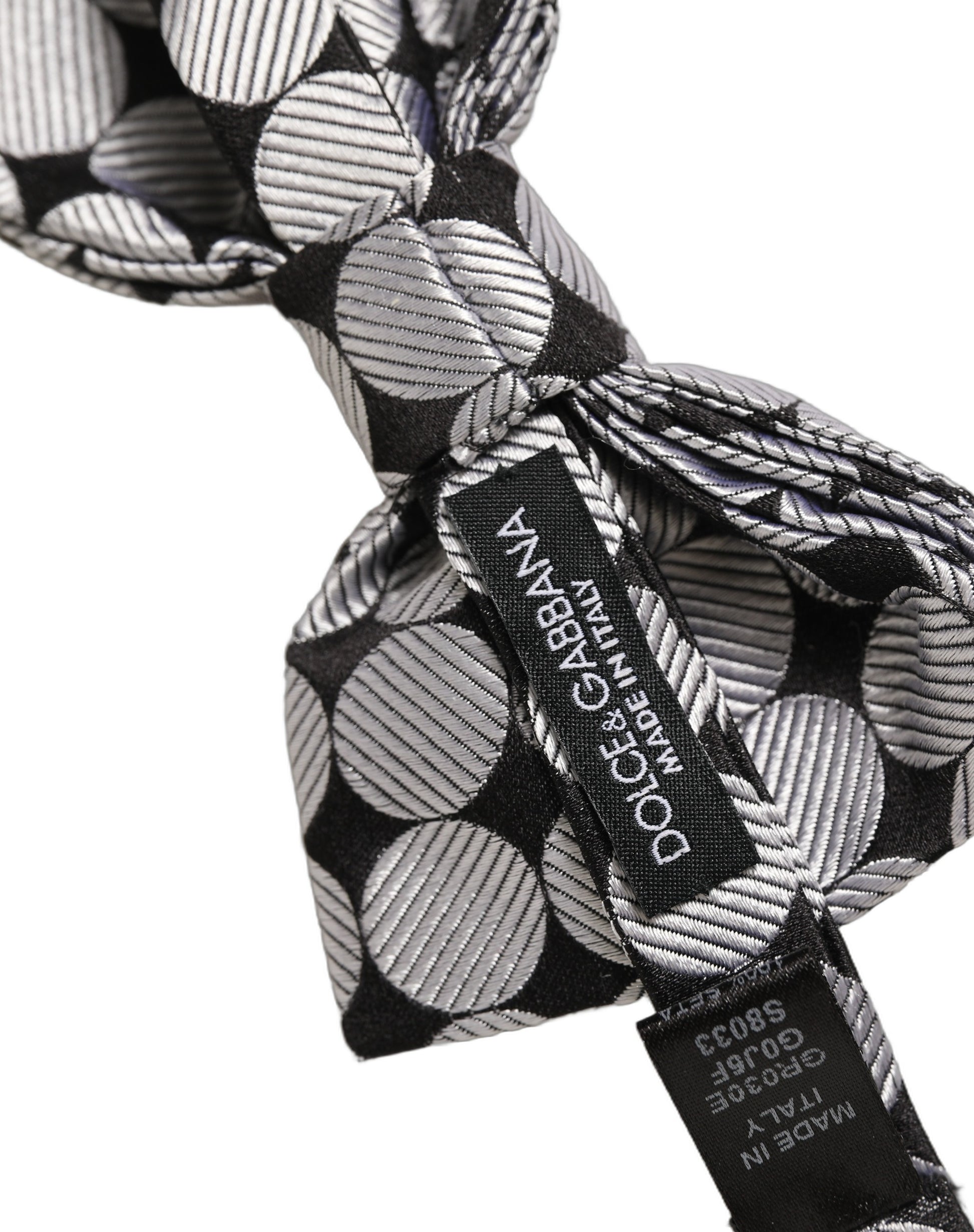 Dolce & Gabbana Men Black Silver Circles Adjustable Neck Papillon Bow Tie