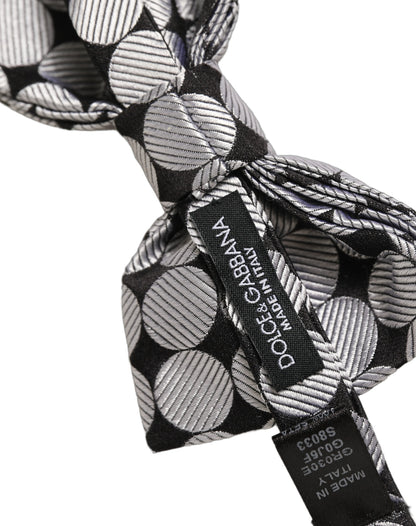 Dolce & Gabbana Men Black Silver Circles Adjustable Neck Papillon Bow Tie