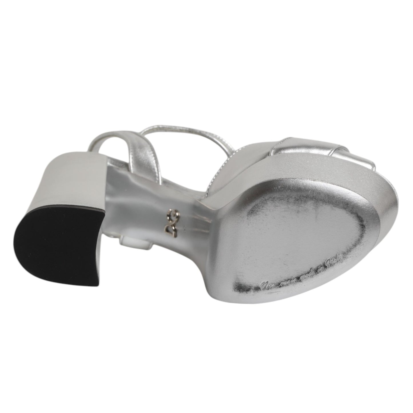 Dolce & Gabbana Silver Logo Wedge Ankle Strap Sandals