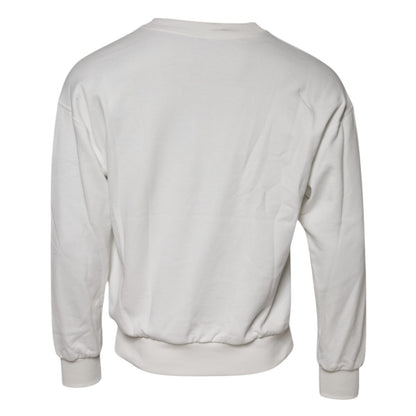 Dolce & Gabbana White Embossed Logo Cotton Crew Neck Sweater
