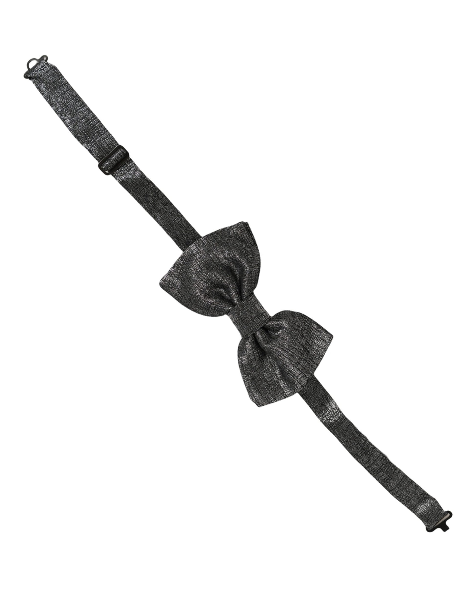 Dolce & Gabbana Men Metallic Black Silk Adjustable Neck Papillon Bow Tie