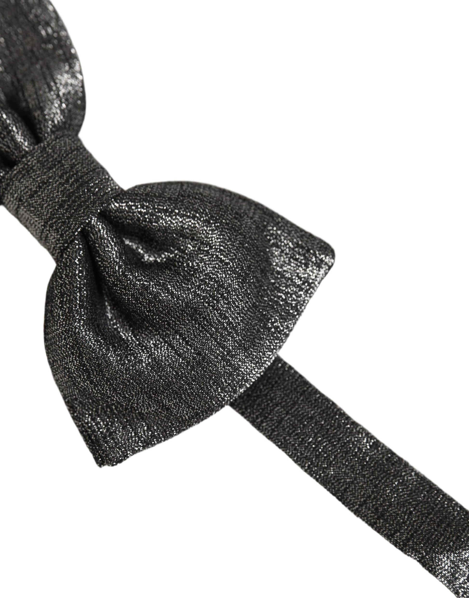 Dolce & Gabbana Men Metallic Black Silk Adjustable Neck Papillon Bow Tie
