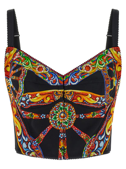 Dolce & Gabbana Multicolor Silk Charmeuse Tank Top with Sicilian 'Carretto' Print