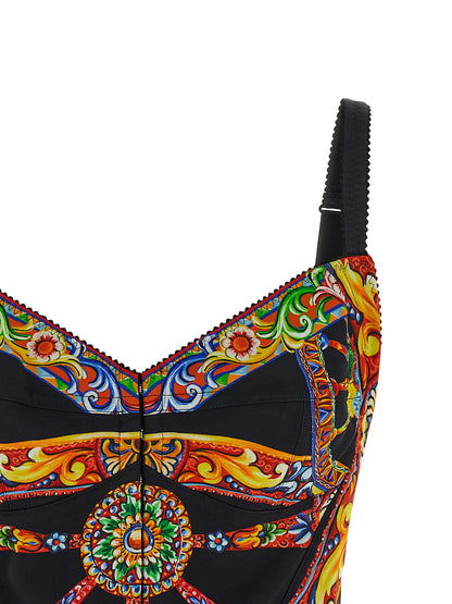 Dolce & Gabbana Multicolor Silk Charmeuse Tank Top with Sicilian 'Carretto' Print