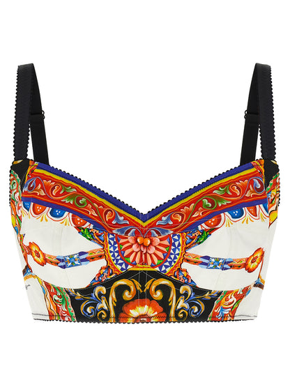 Dolce & Gabbana Multicolor Cotton Crop Top with Sweetheart Neckline