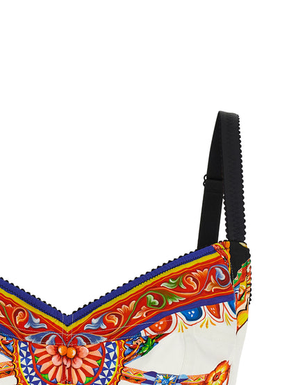 Dolce & Gabbana Multicolor Cotton Crop Top with Sweetheart Neckline