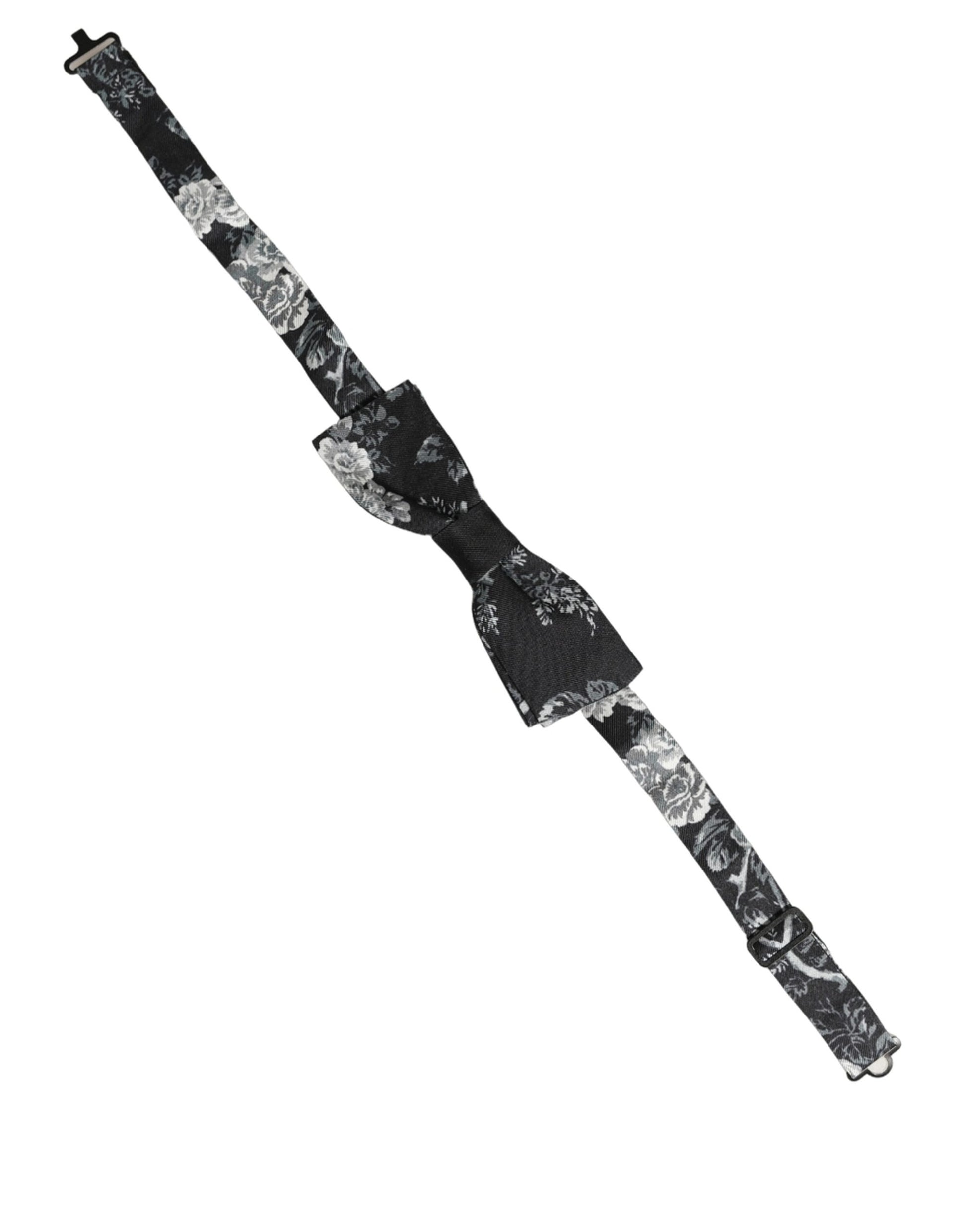 Dolce & Gabbana Black Floral Silk Adjustable Neck Men Papillon Bow Tie