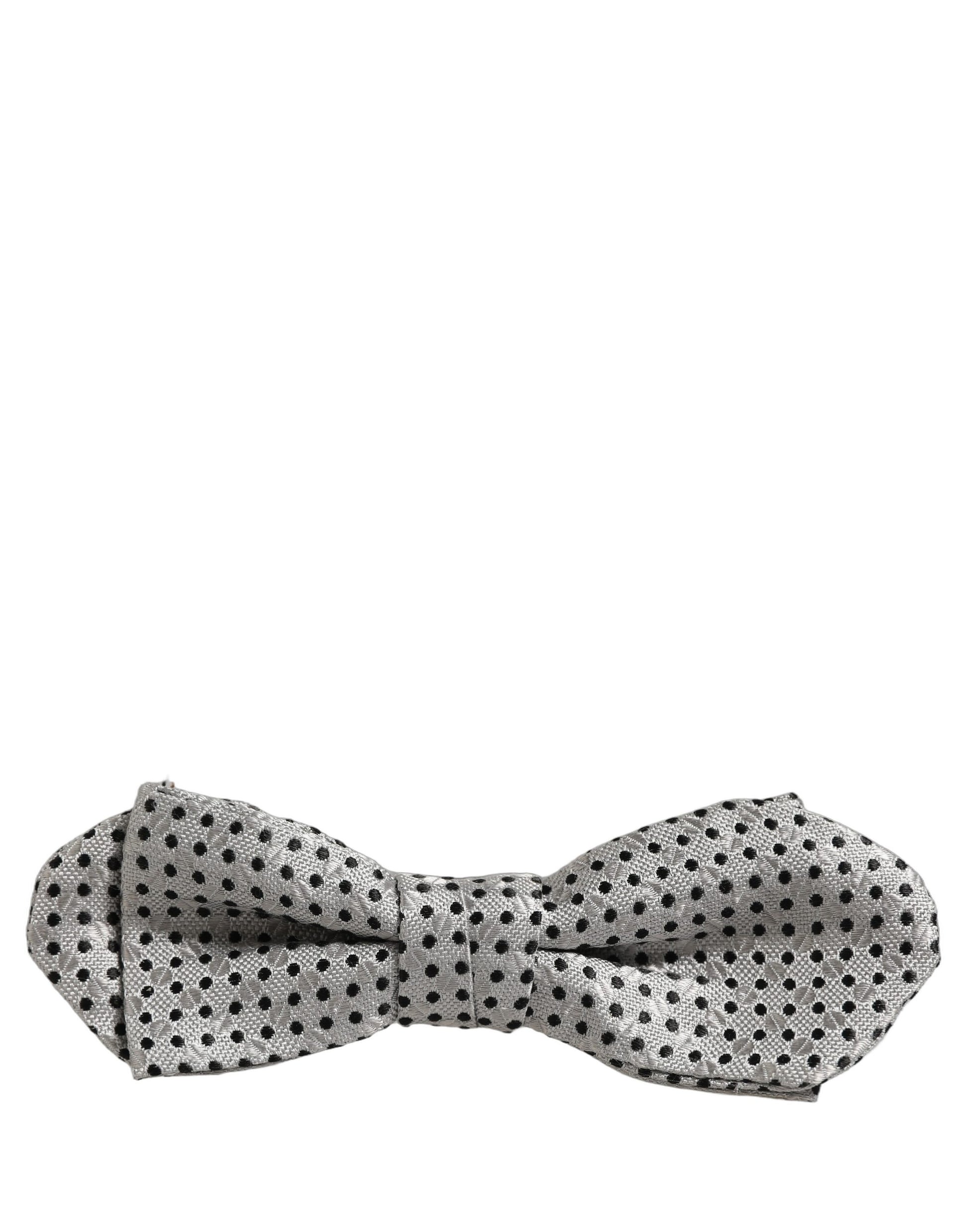Dolce & Gabbana Men Silver Black Polka Dot Adjustable Neck Papillon Bow Tie