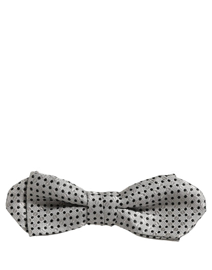 Dolce & Gabbana Men Silver Black Polka Dot Adjustable Neck Papillon Bow Tie