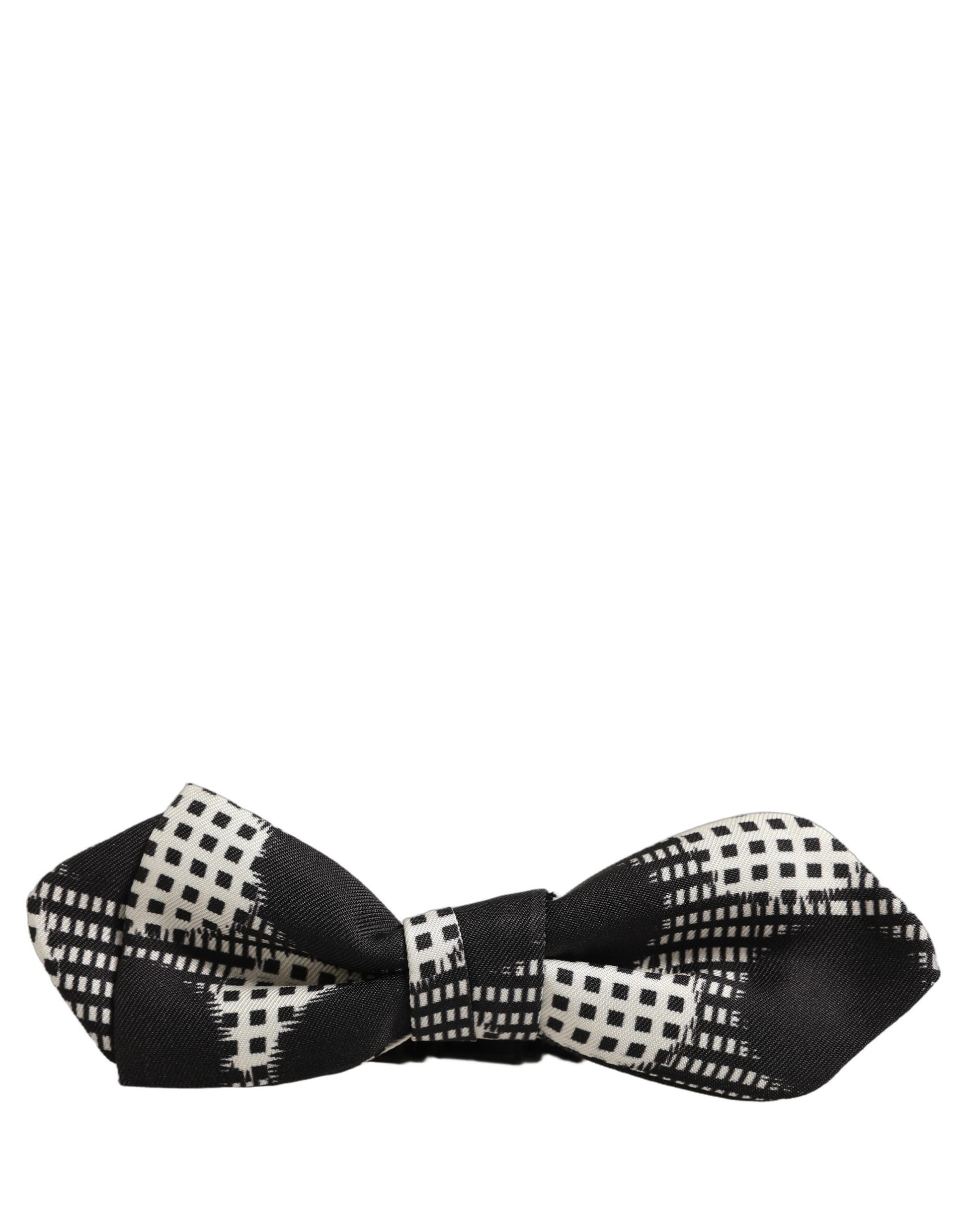 Dolce & Gabbana Black White Checkered Adjustable Neck Papillon Bow Tie