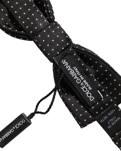 Dolce & Gabbana Black White Polka Dot Adjustable Neck Papillon Bow Tie