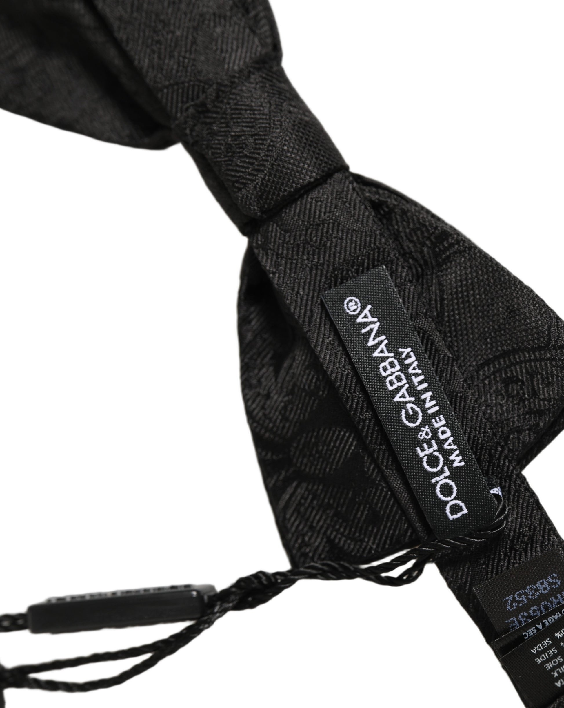 Dolce & Gabbana Men Black Paisley Silk Adjustable Neck Papillon Bow Tie