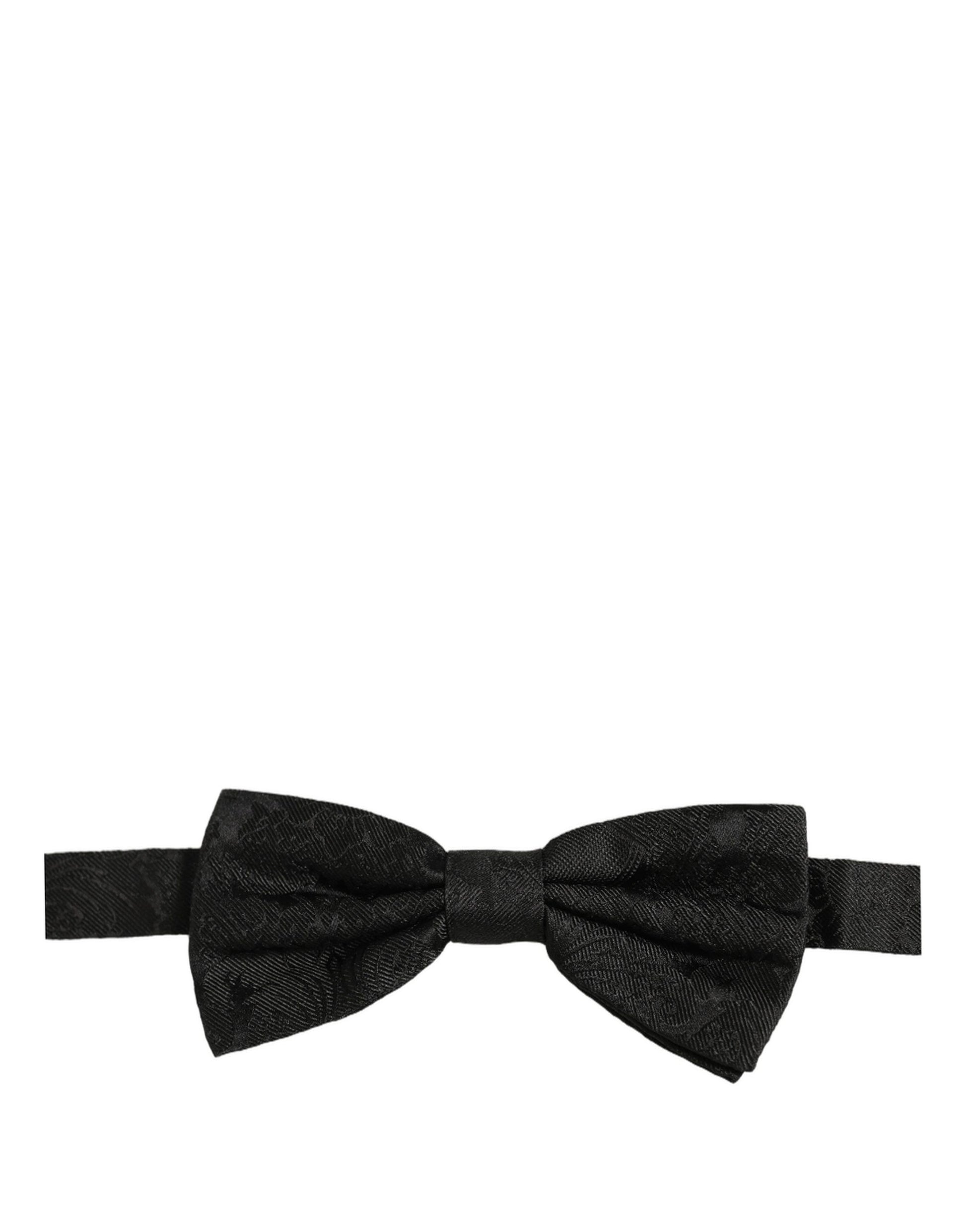 Dolce & Gabbana Men Black Paisley Silk Adjustable Neck Papillon Bow Tie