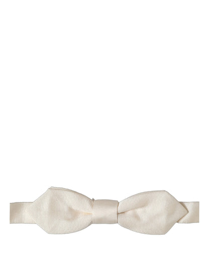 Dolce & Gabbana Men Off White Silk Adjustable Neck Papillon Bow Tie