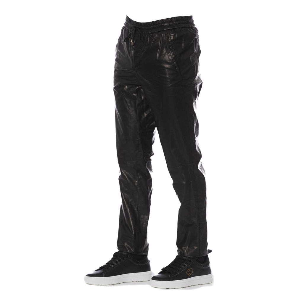 Trussardi Black Lamb Leather Men Pant