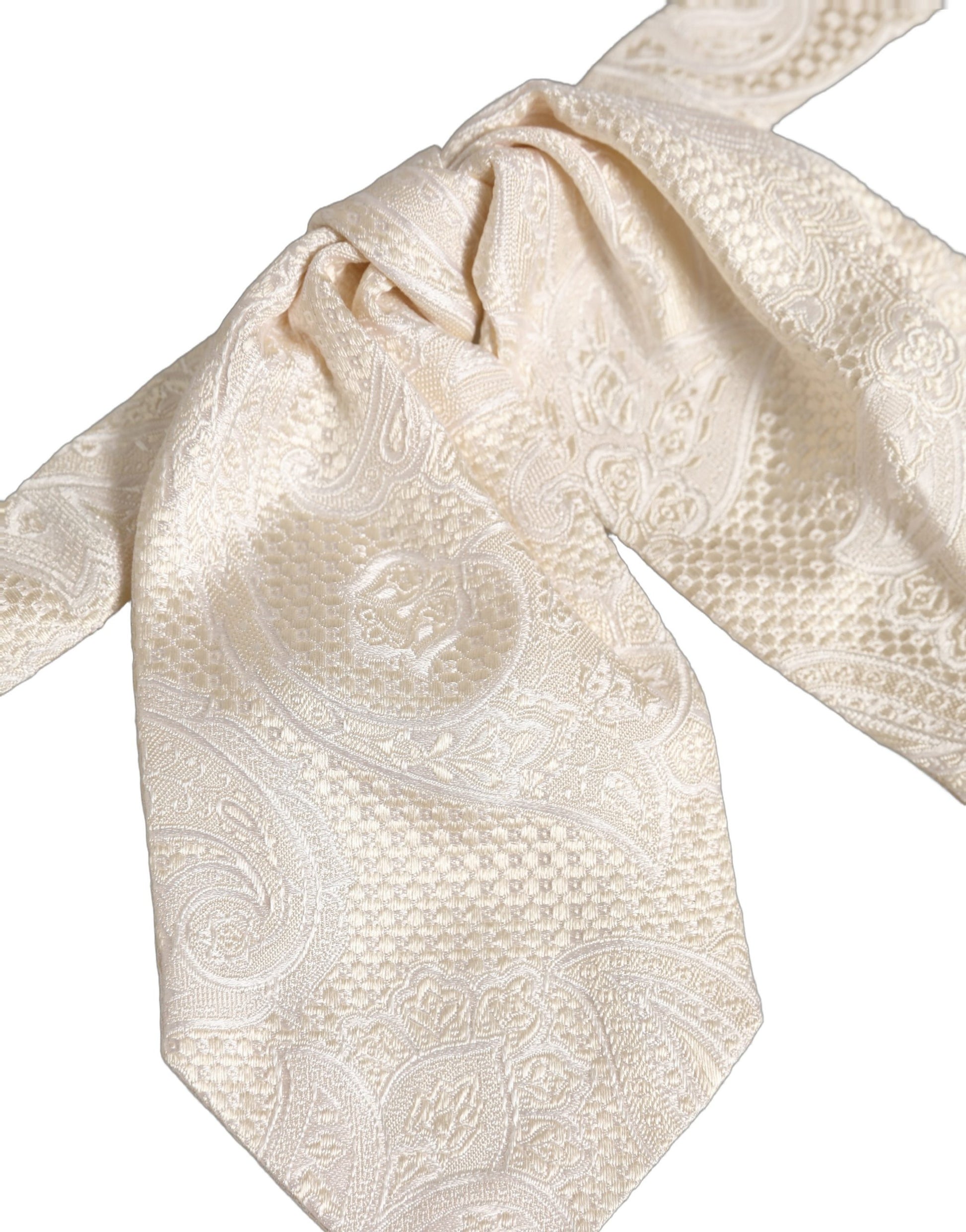 Dolce & Gabbana Men Ivory Paisley Silk Adjustable Neck Papillon Bow Tie
