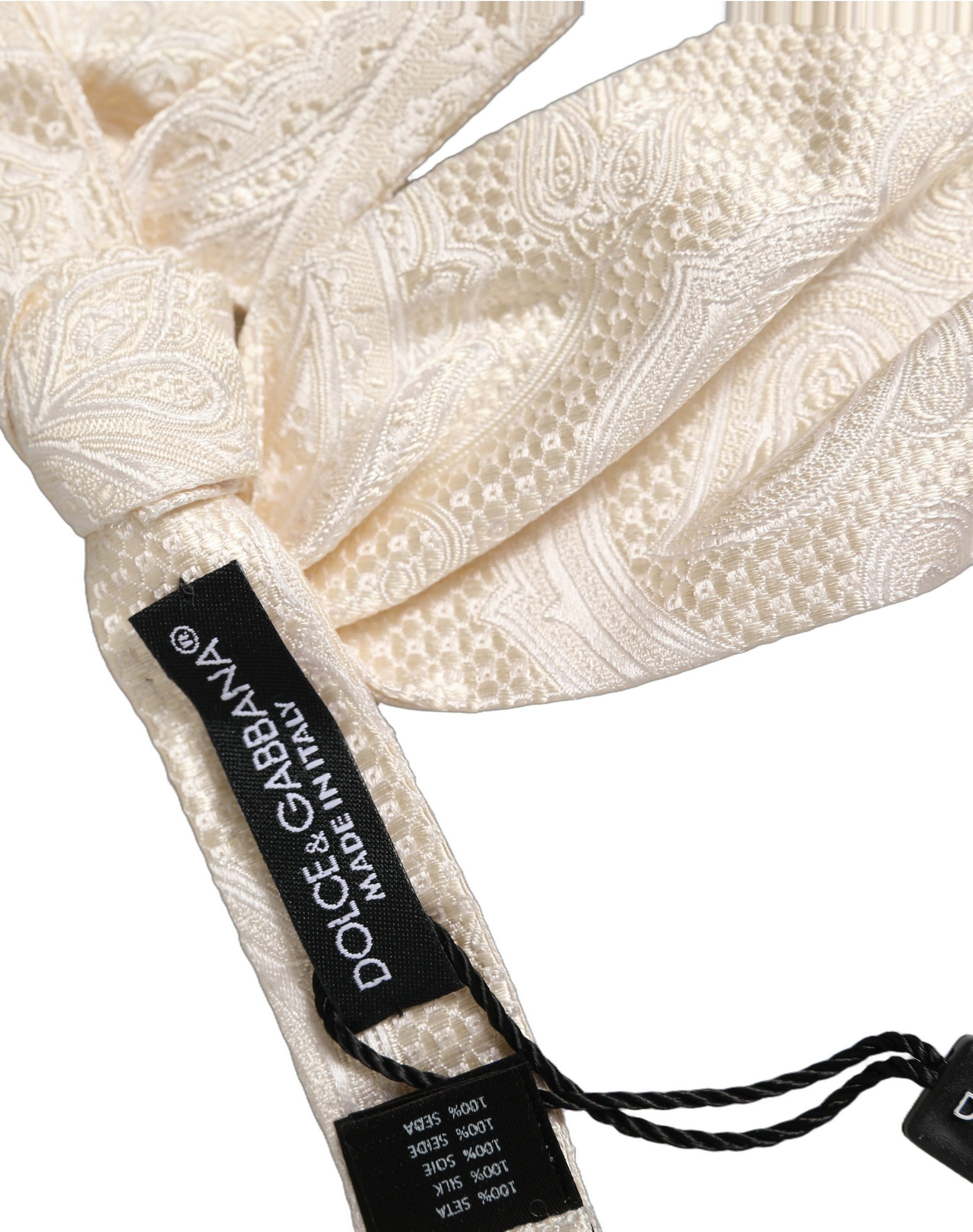 Dolce & Gabbana Men Ivory Paisley Silk Adjustable Neck Papillon Bow Tie