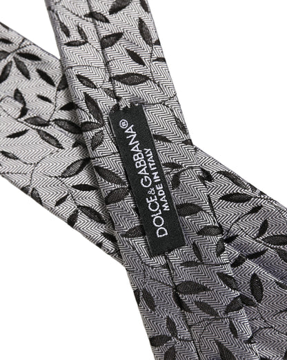 Dolce & Gabbana Men Gray Leaf Pattern Silk Adjustable Tied Necktie Tie