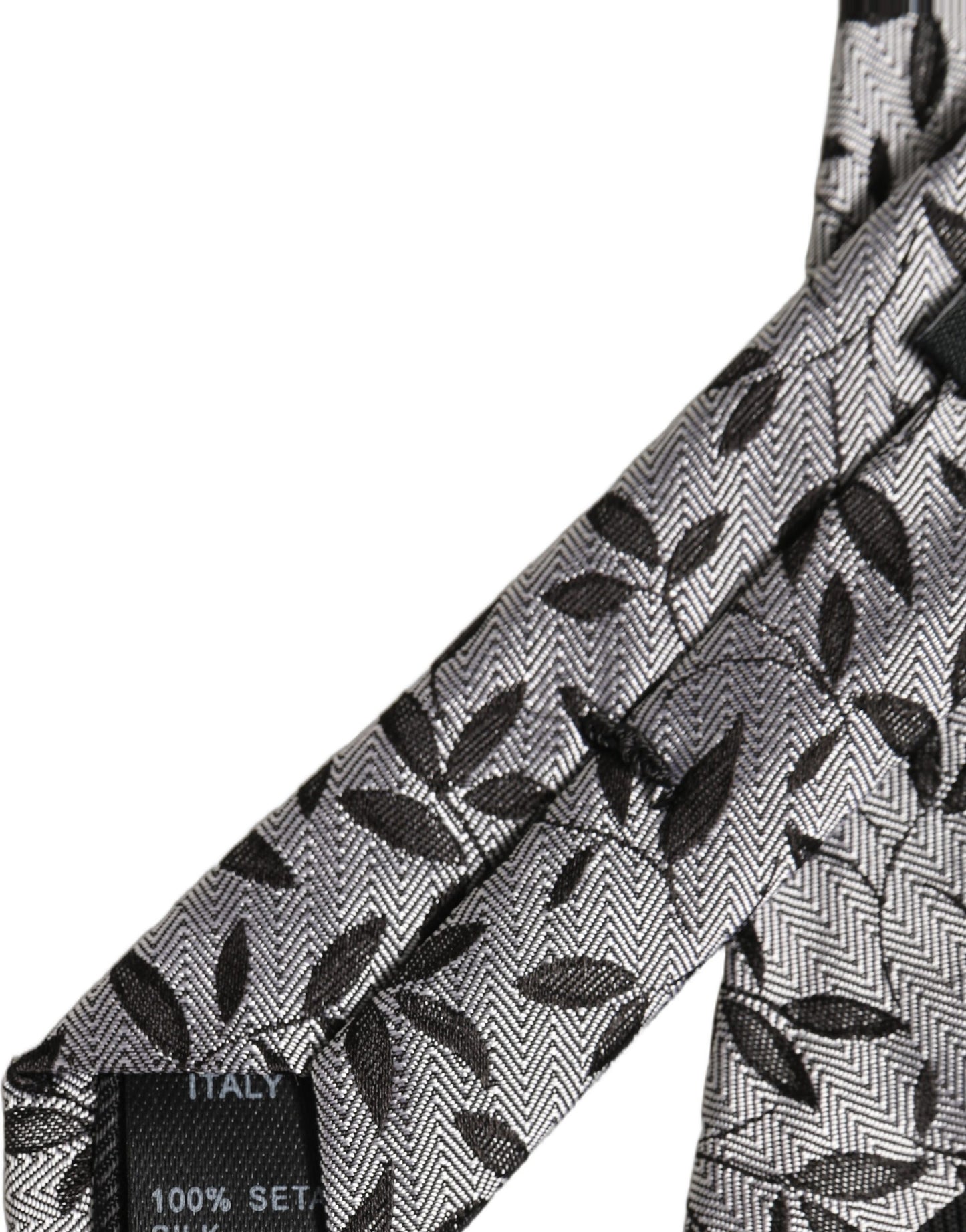 Dolce & Gabbana Men Gray Leaf Pattern Silk Adjustable Tied Necktie Tie