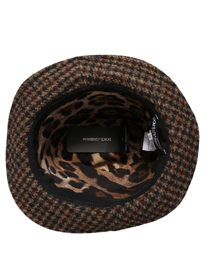 Dolce & Gabbana Brown Checkered Wool Tweed Fedora Capello Hat