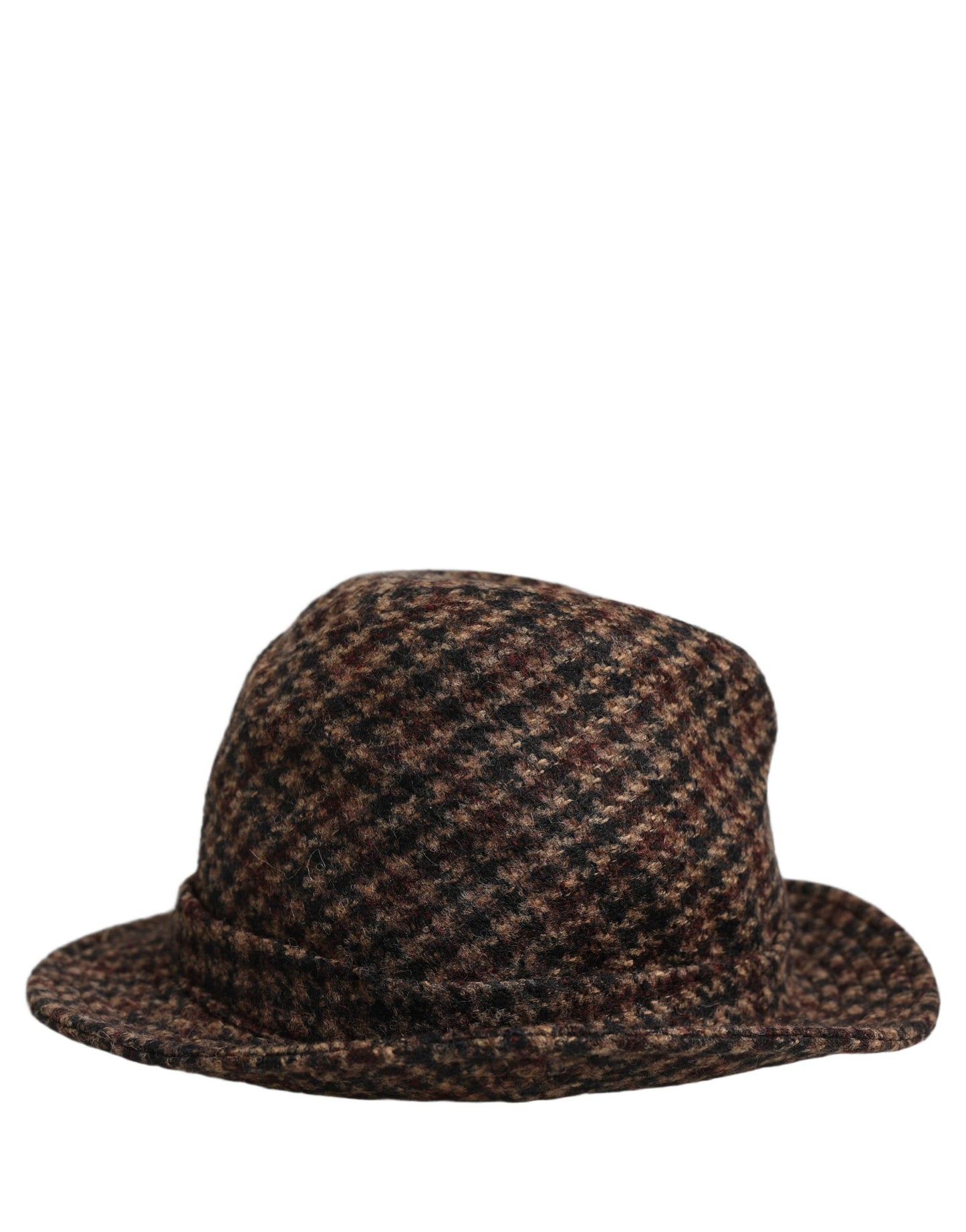 Dolce & Gabbana Brown Checkered Wool Tweed Fedora Capello Hat