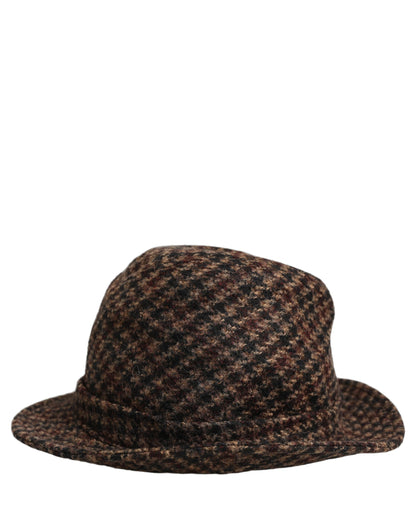 Dolce & Gabbana Brown Checkered Wool Tweed Fedora Capello Hat