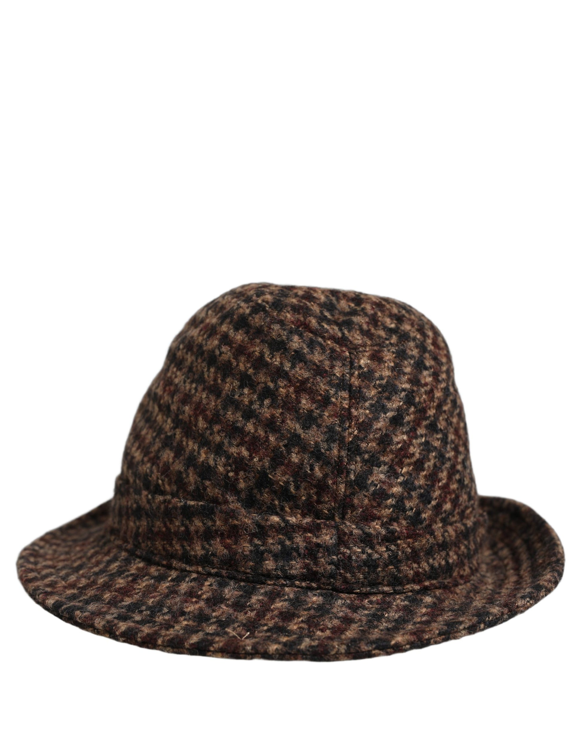 Dolce & Gabbana Brown Checkered Wool Tweed Fedora Capello Hat