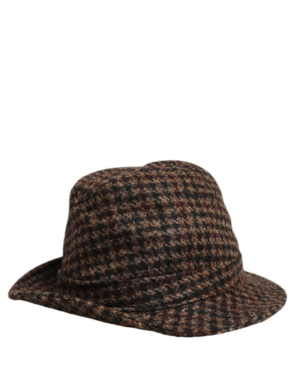 Dolce & Gabbana Brown Checkered Wool Tweed Fedora Capello Hat