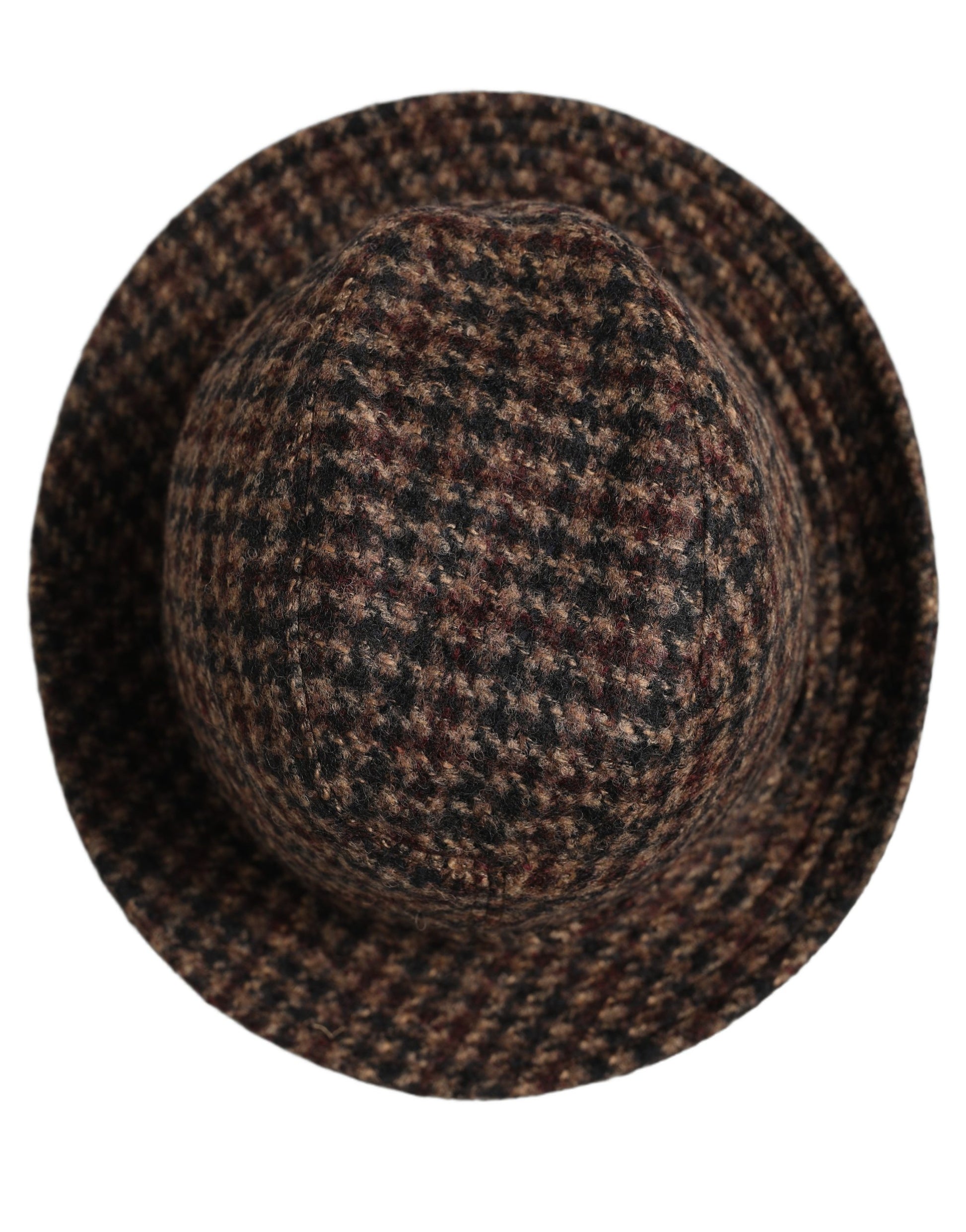 Dolce & Gabbana Brown Checkered Wool Tweed Fedora Capello Hat