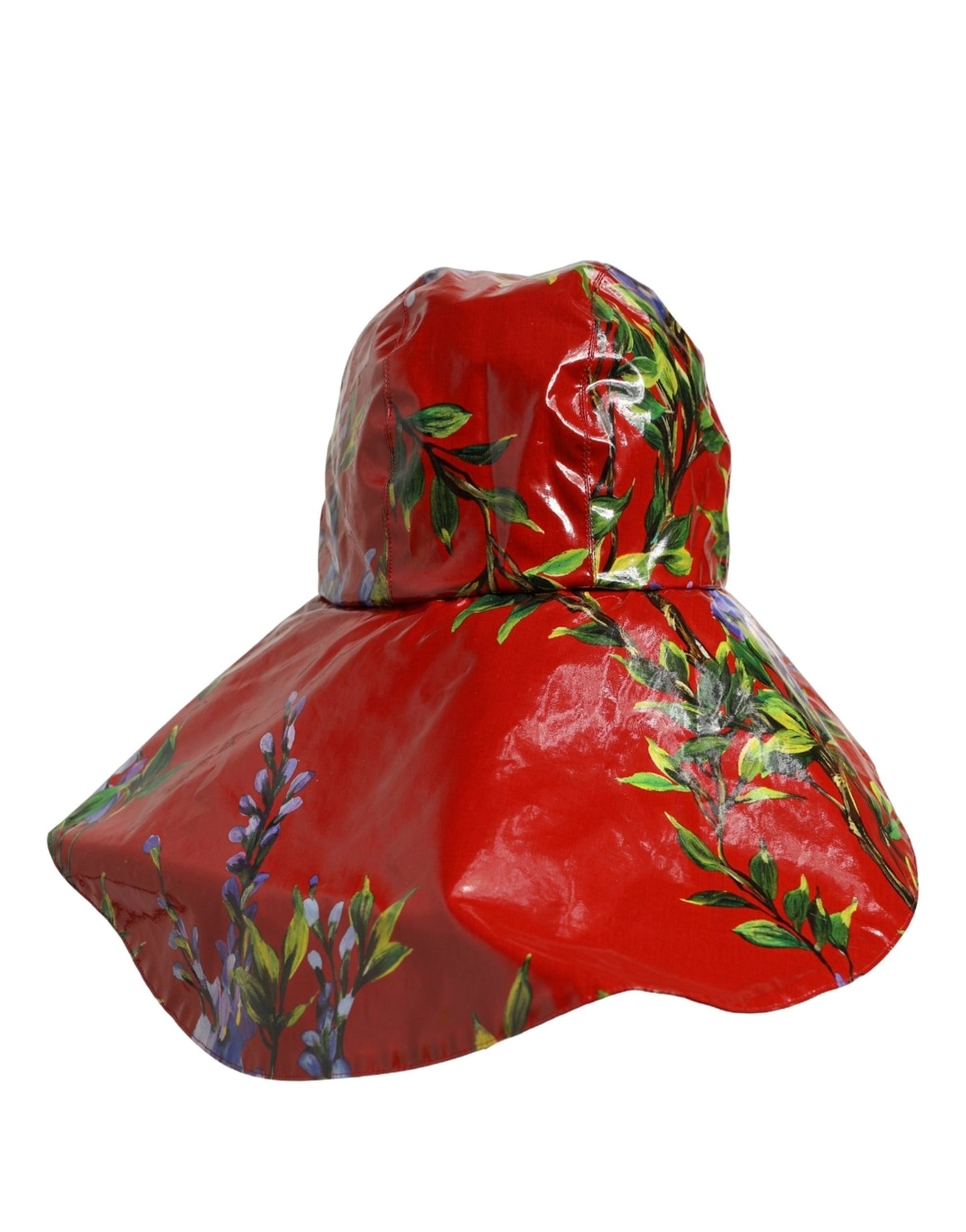 Dolce & Gabbana Glossy Red Floral Wide Brim Bucket Capello Hat