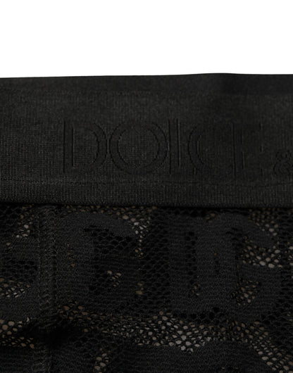 Dolce & Gabbana Black All Over Logo Print Sheer Pantyhose Underwear
