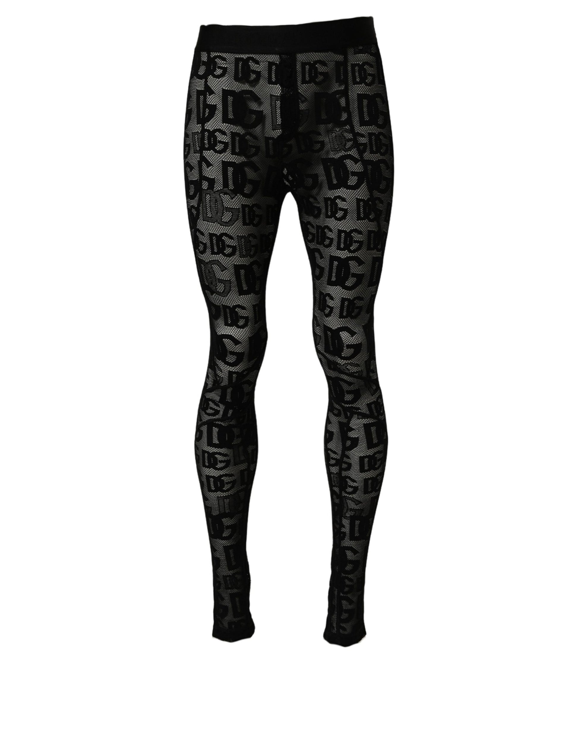 Dolce & Gabbana Black All Over Logo Print Sheer Pantyhose Underwear