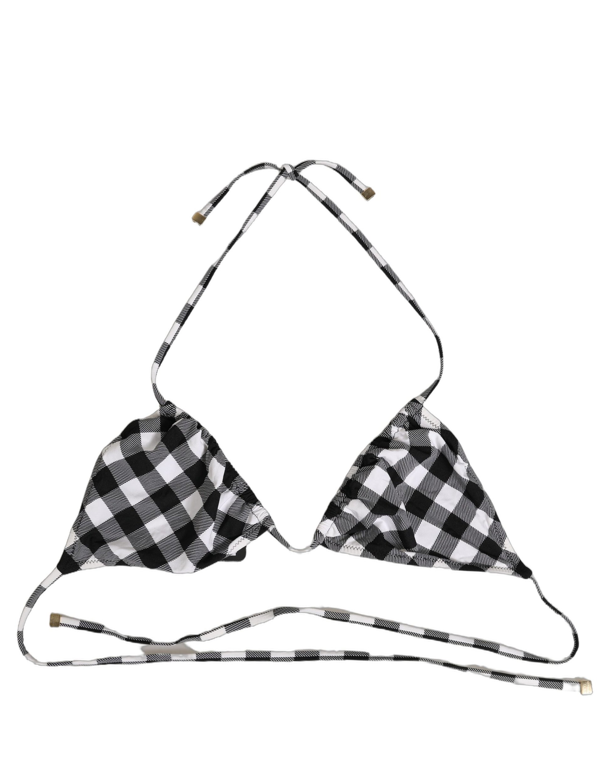 Dolce & Gabbana Black White Checkered Halter Beachwear Bikini Top
