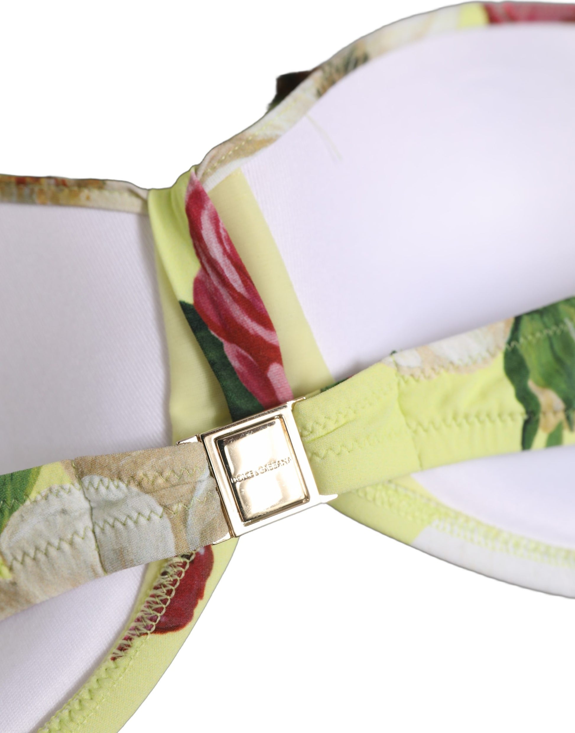 Dolce & Gabbana Yellow Floral Halter Nylon Beachwear Bikini Top