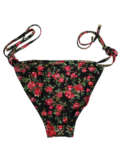 Dolce & Gabbana Black Floral Print Nylon Beachwear Bikini Bottom